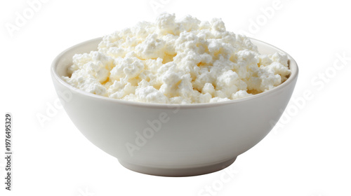 Cottage cheese bowl isolated on white background 