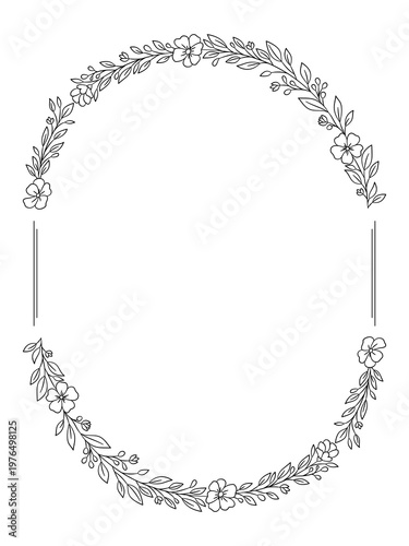 Owalna ramka kwiatowa z gałązkami i drobnymi kwiatkami. Idealna grafika na zaproszenia ślubne, komunijne, dyplomy, certyfikaty i projekty papeterii.