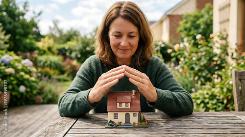 Woman holding small house model 4.