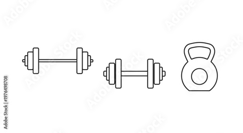 Gym equipment vector illustration set dumbbell kettlebell isolated white