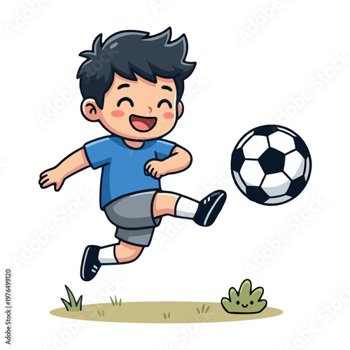 Cute Little Boy Kicking a Soccer Ball Illustration