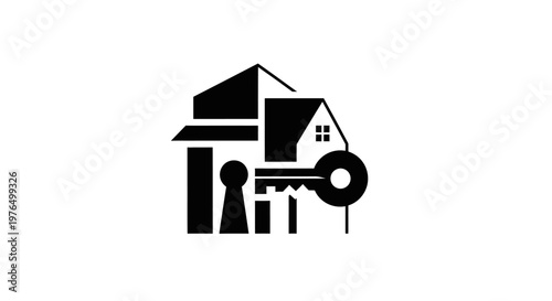 Abstract house and key symbol for real estate.