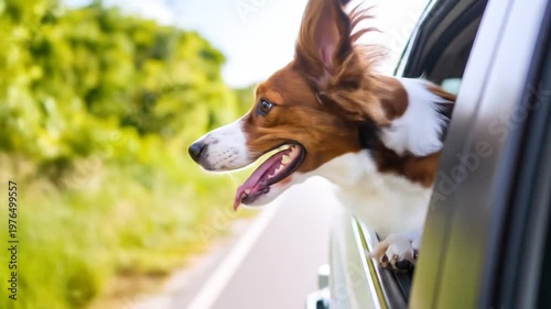 Happy Dog Enjoying Car Ride, Wind in Fur, Road Trip Adventure!