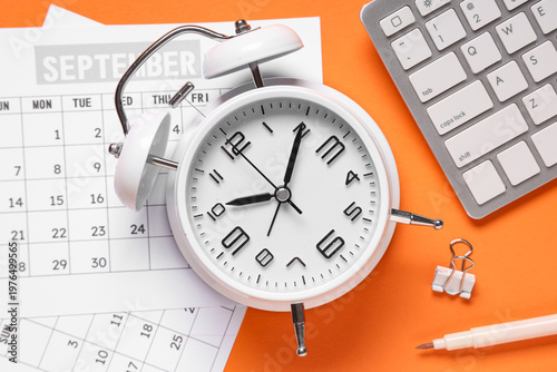 Calendar with alarm clock, ...