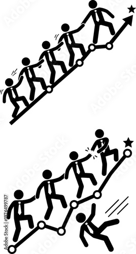 Business Teamwork Growth Success and Failure Concept Climbing Career Ladder Icon Set