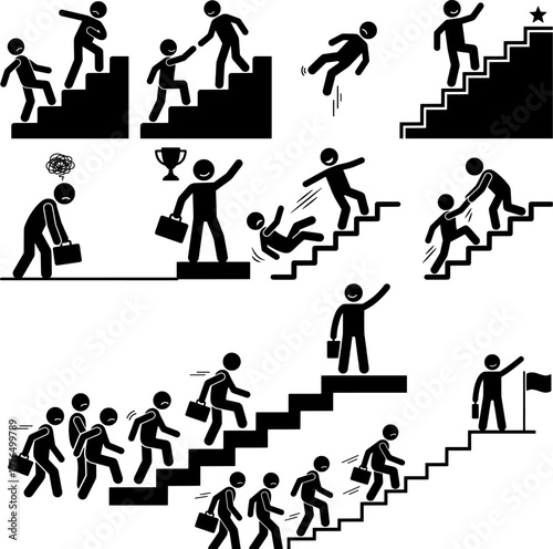 Business Career Progress Success Failure Teamwork Leadership Growth Concept Icon Set