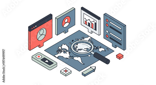 Global Recruitment and International Talent Search Isometric Illustration