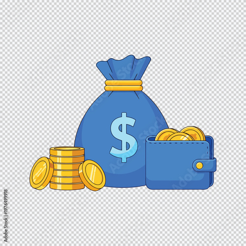 Blue money bag coins wallet currency finance