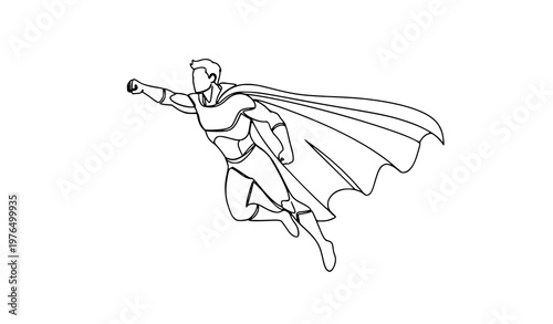 Sleek continuous line illustration of a flying hero vector art for empowerment and design