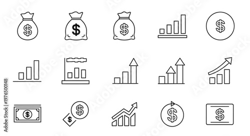 Financial icons and illustrations representing money and growth concepts