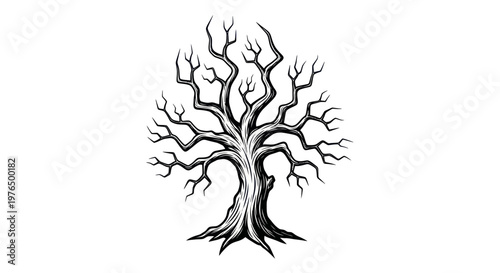 Bare Tree Silhouette, Spooky Halloween Art, Hand Drawn Style