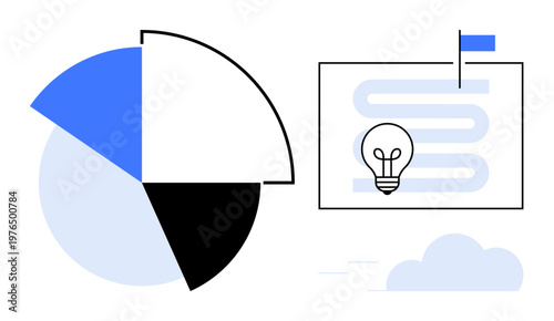 Data visualization concept. Data visualization with pie chart and innovative project planning elements. Data visualization supporting analytics, decision-making, and process optimization. Ideal