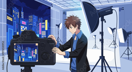 Young Man Posing for Professional Studio Photography Session.