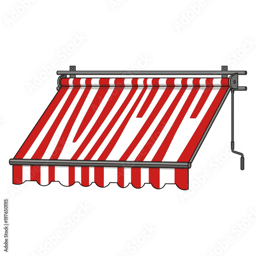 A striped red and white awning, offering shade and protection from the sun