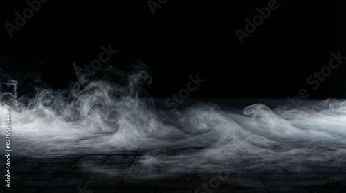 Schilderij op canvas Cinematic low lying fog rolling across dark paved floor with moody lighting effect