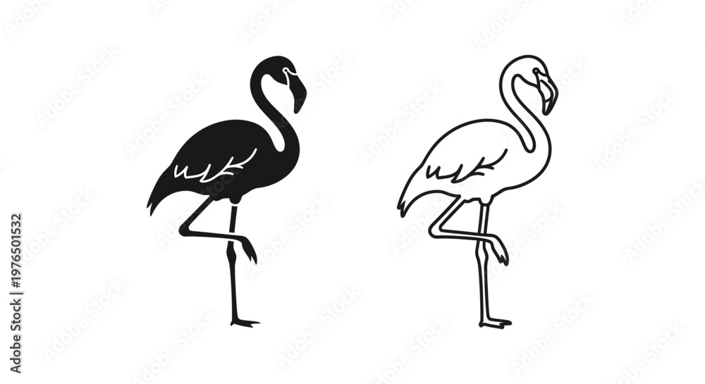 Fototapeta premium Elegant Black and White Flamingo Silhouettes Design Vector