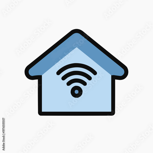 Flat vector illustration of a minimalist home icon with a prominent Wi-Fi symbol, perfect for smart home apps or internet service promotions.