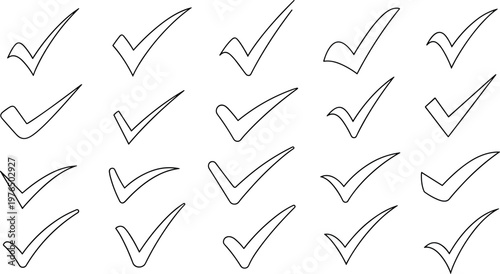 A set of checkmarks on a transparent background for design use