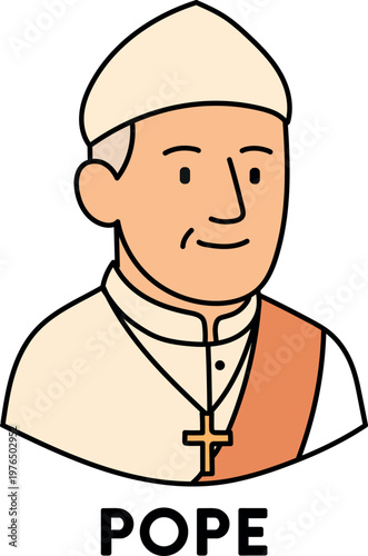 The pope. Vector image of the Pope in cartoon style. A simple religious-themed icon suitable for illustrations on Catholicism, clergy, and Christian culture.