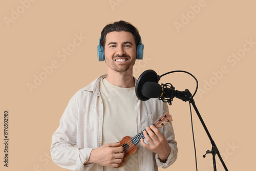 Male radio presenter with m...