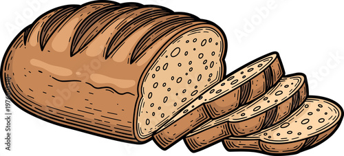 A delicious loaf of bread sliced on transparent background