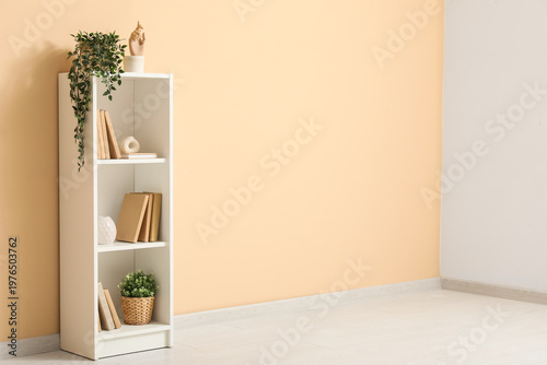Bookshelf with vases and pl...