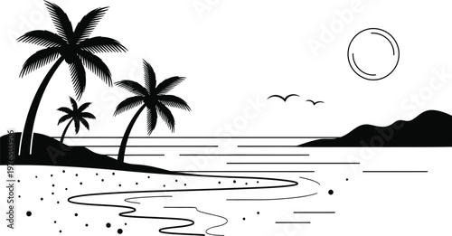 Black and white palm trees beach.