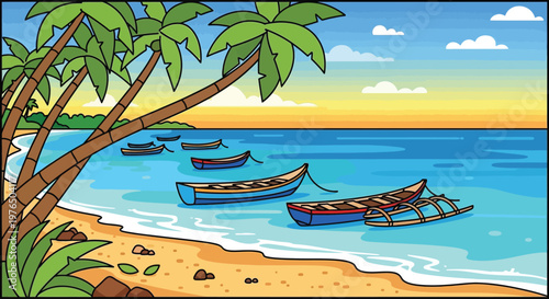 boats on the sandy beach shore.