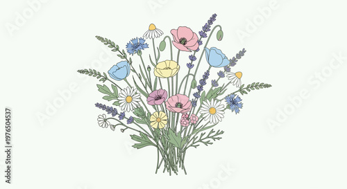 Colorful bouquet of wildflowers and lavender.