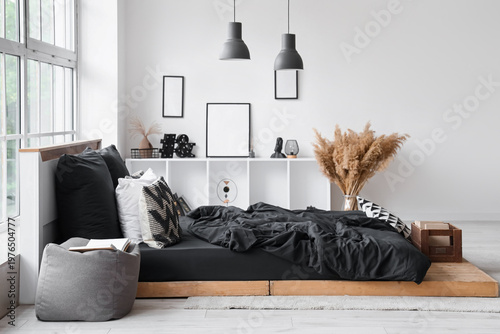 Interior of bedroom with sh...