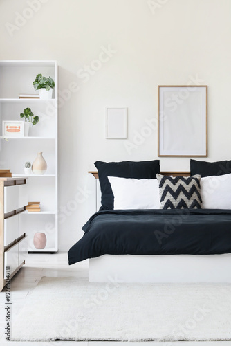 Interior of bedroom with bl...