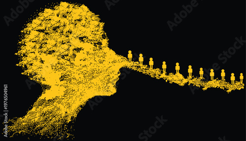 Abstract Human Head Silhouette Vector, Conceptual Illustration, People Crowd Design, Communication Concept, Social Network Connection, Community Leadership Idea, Creative Mind