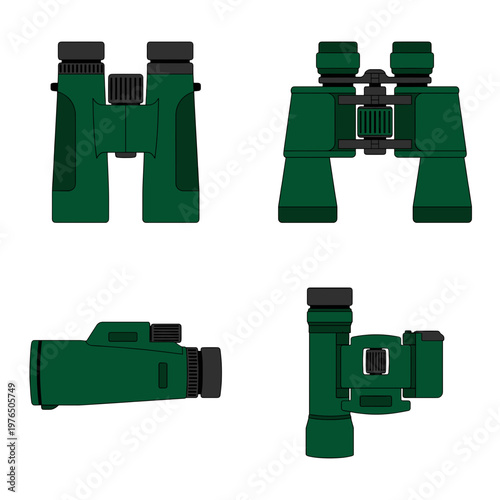 Stylish green binoculars captured in various angles 