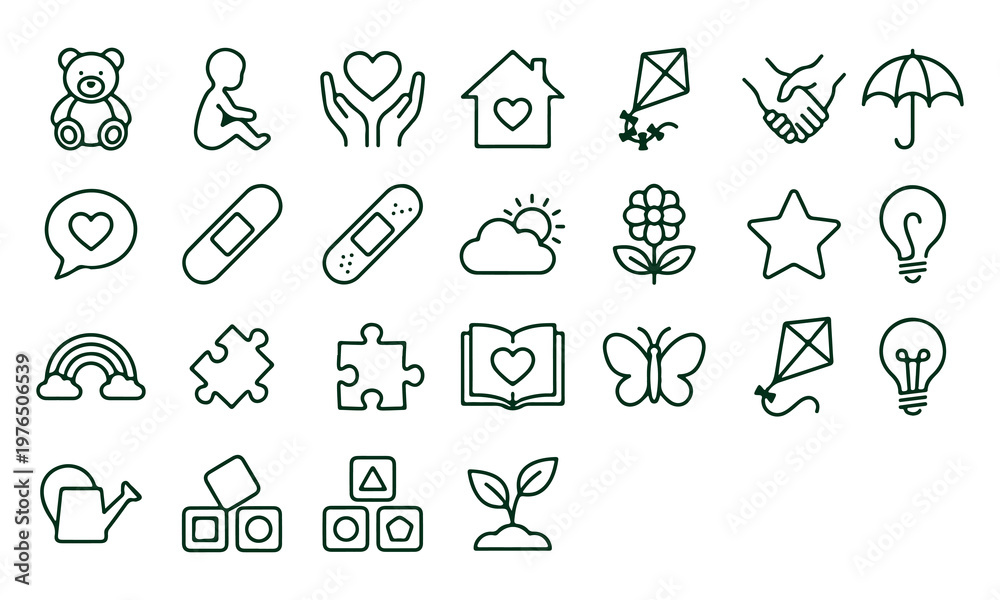 Fototapeta premium Collection of minimalist line icons representing various themes and concepts