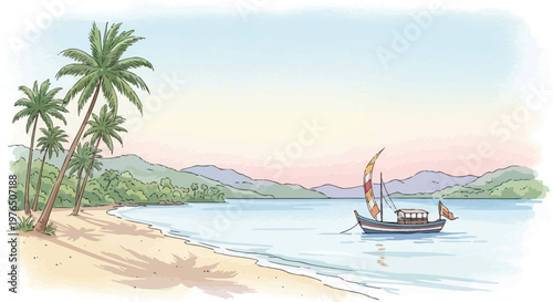 Sailing Boat on Calm Ocean Water.