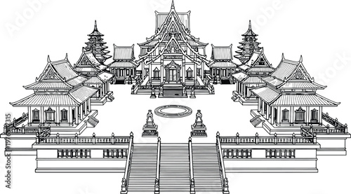 Traditional Thai Temple Architecture Design.
