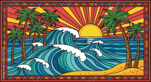 Waves crash on sandy beach shore.