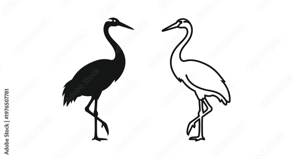 Fototapeta premium Black and White Crane Bird Silhouettes Design Vector