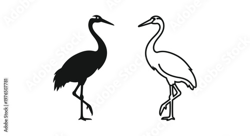 Black and White Crane Bird Silhouettes Design Vector