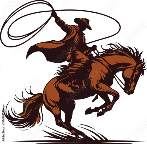 Cowboy riding a horse with a lasso