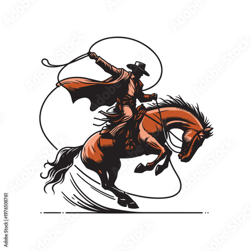 Cowboy riding a horse with a lasso