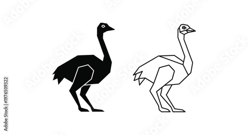 Black and White Emu vs Ostrich Silhouette Comparison Vector