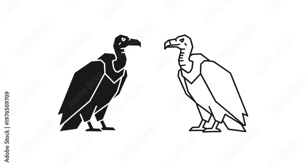 Fototapeta premium Vulture Birds Illustration Black and White Sketches Vector