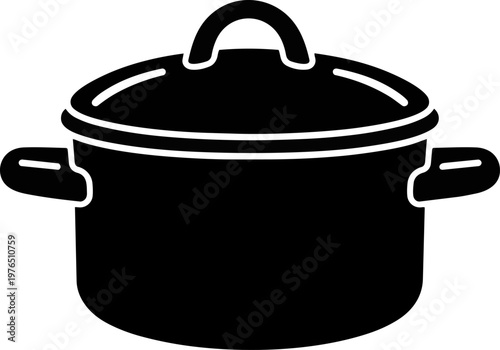 A simple and clean illustration of a cooking pot with lid, representing kitchen cookware and food preparation. The minimal design makes it ideal for culinary content, kitchen branding, recipes
