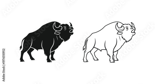 Ancient Yak vs Bison Prehistoric Animal Comparison Guide Vector