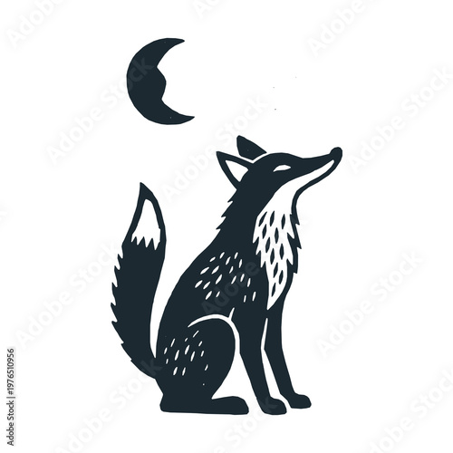 Fox Modern Minimalist Linocut Stylized Vector Illustration Folk Art