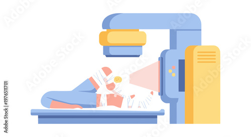 Patient undergoing radiation therapy for cancer treatment with medical equipment
