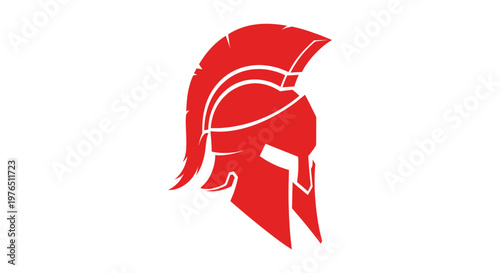Red Spartan Helmet Icon Isolated on White Background, Warrior Symbol