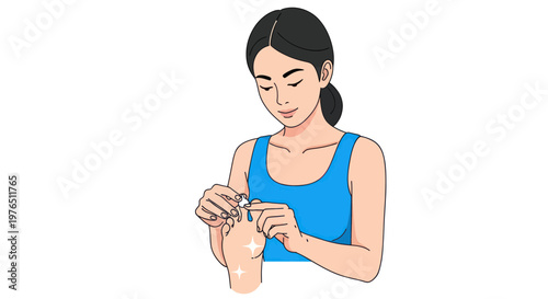 Woman cuts toenails with nail clippers, foot care, hygiene, personal grooming