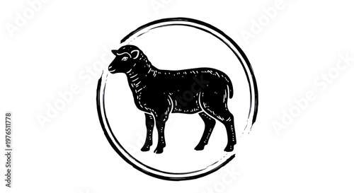 Photos Black Sheep Silhouette Inside Circle Stamp Logo